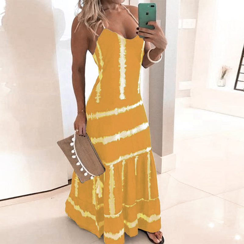 Damen Maxikleid Spaghetti-Träger mit Floreszenz-Details