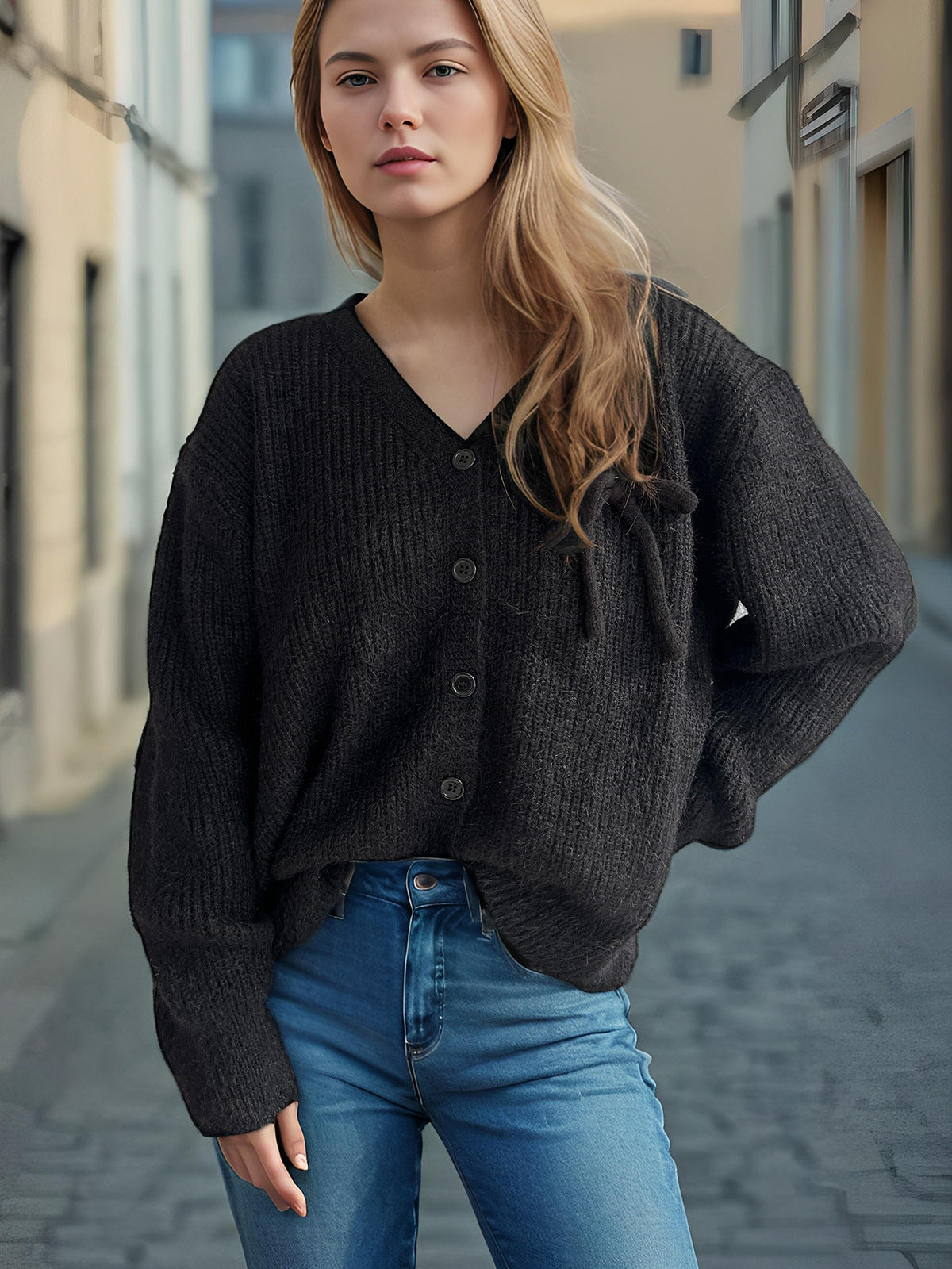 Damen Strickcardigan Feinripp Norvielle Beige