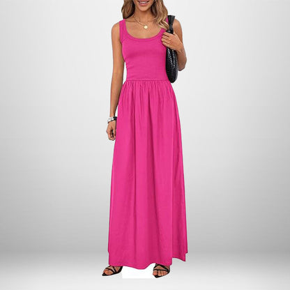Damen Maxikleid Weicher Baumwollstoff Elastischer Taillenschnitt - Norvielle
