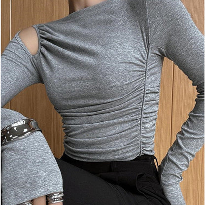 Damen Longsleeve-Shirt Asymmetrisch Raffung Norvielle