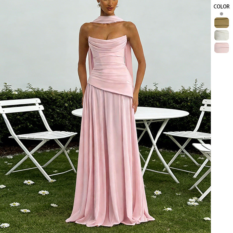 Damen Abendkleid Elegantes Wasserfall-Ausschnitt Voluminöser Rock - Norvielle