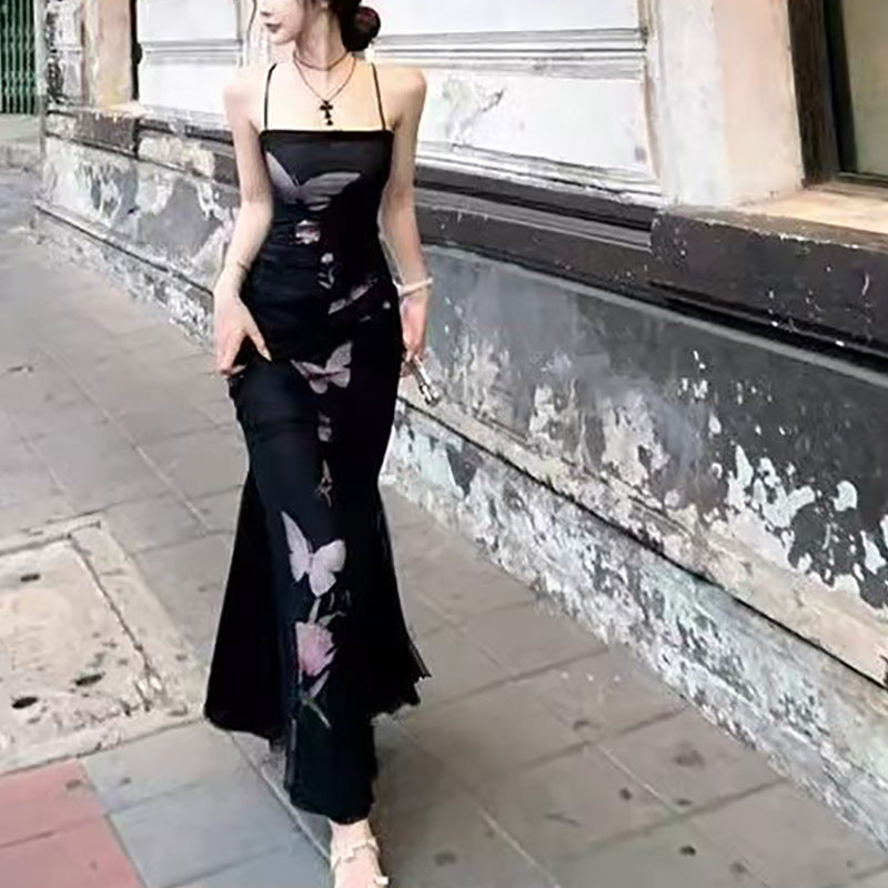Damen Wickelkleid Floraler Schmetterlingsdruck Verstellbare Träger