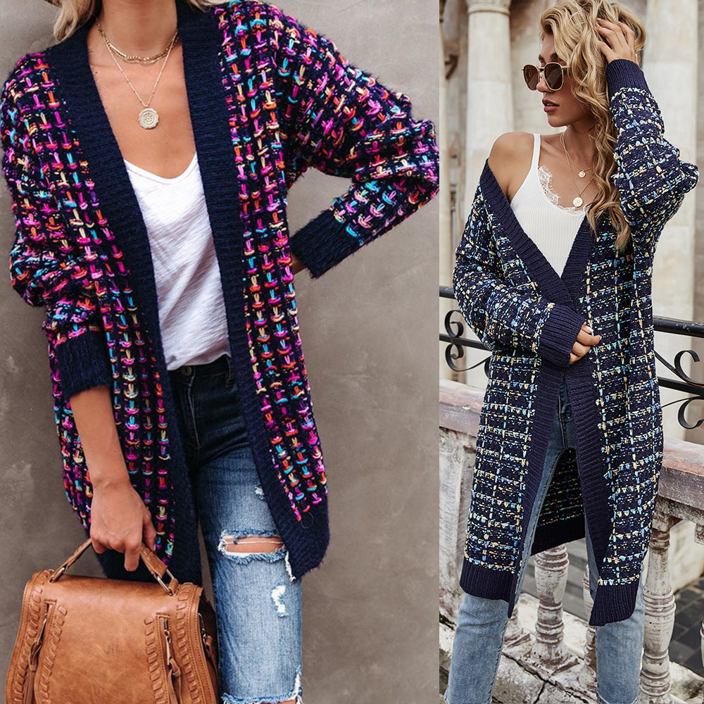 Damen Strickjacke Bunt Struktur Optik Fransen Abschluss - Norvielle