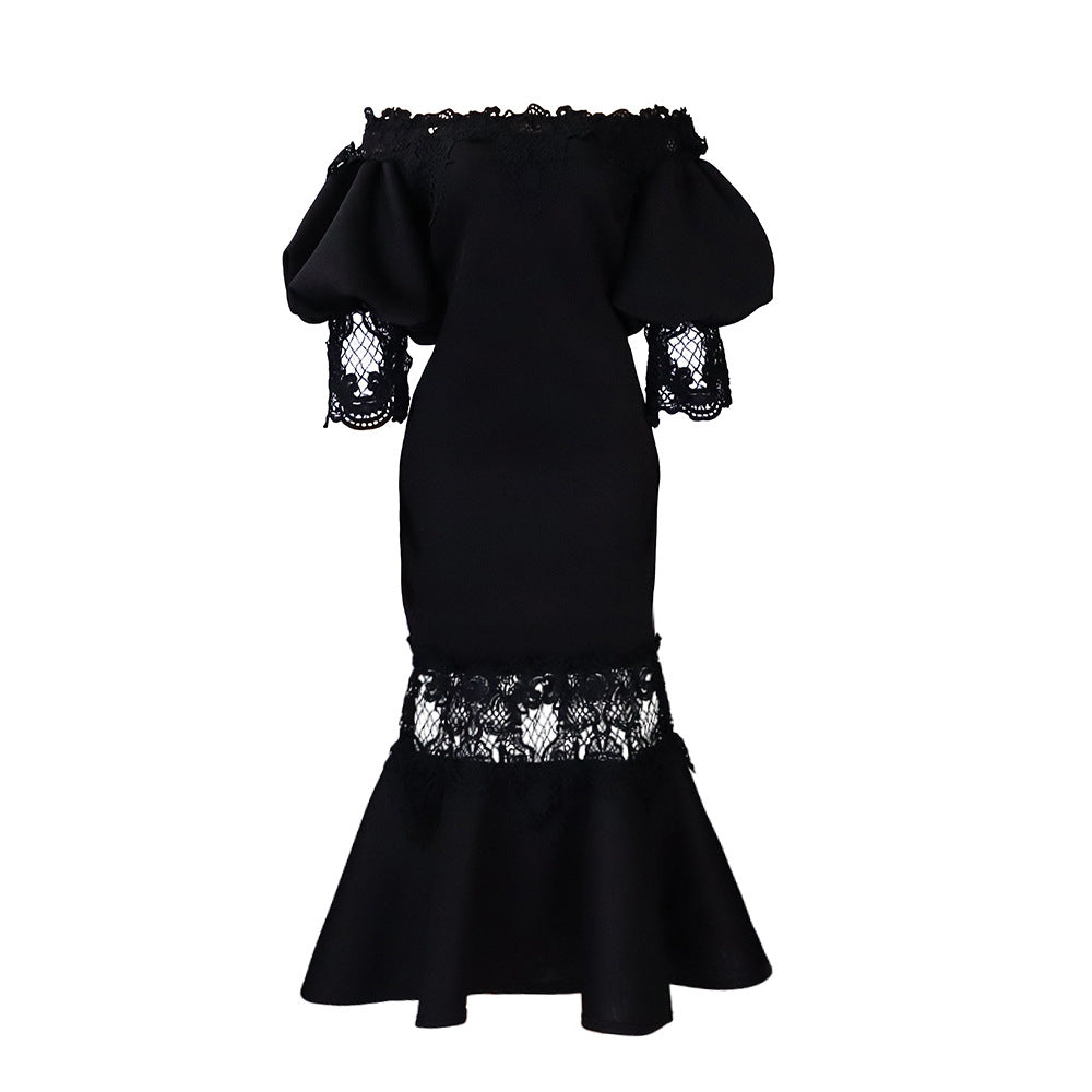 Damen Spitzenkleid Meerjungfrauenschnitt Voluminöse Ärmel Norvielle