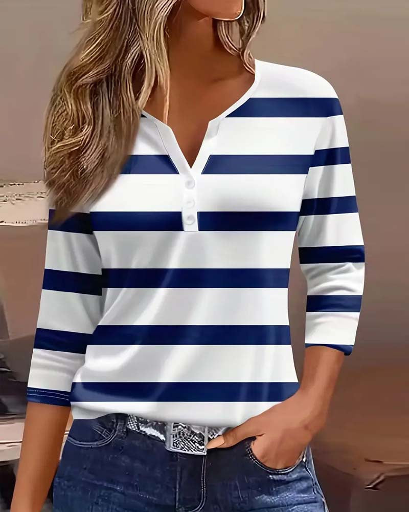 Damen Langarmshirt Marineblau Streifen