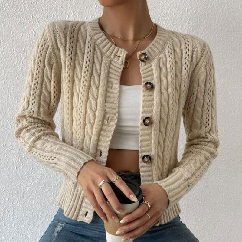 Damen Strickjacke Zopfmuster Glänzende Knöpfe Norvielle