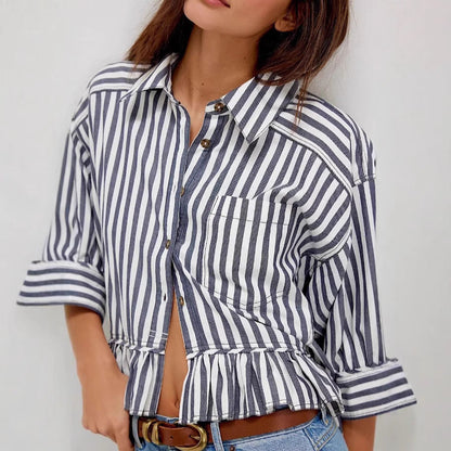 Damen Bluse Gestreift Volantabschluss Lässiger Schnitt