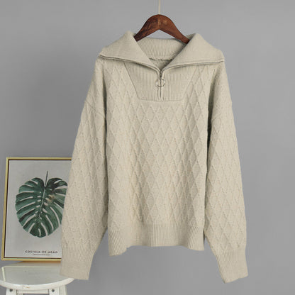 Damen Gemusterter Pullover Hochkragen Reißverschluss Norvielle