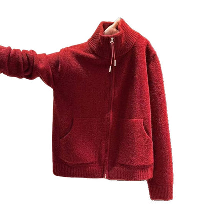 Damen Thermostrickjacke Norvielle Hochschließend Kragen 2 Taschen