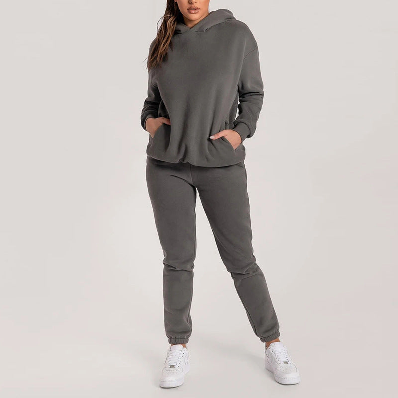 Damen Hoodie-Set Elastisch Mit Taschen Beige