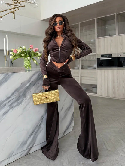 Damen Lounge-Set Cropped Jacke Weite Hose Norvielle