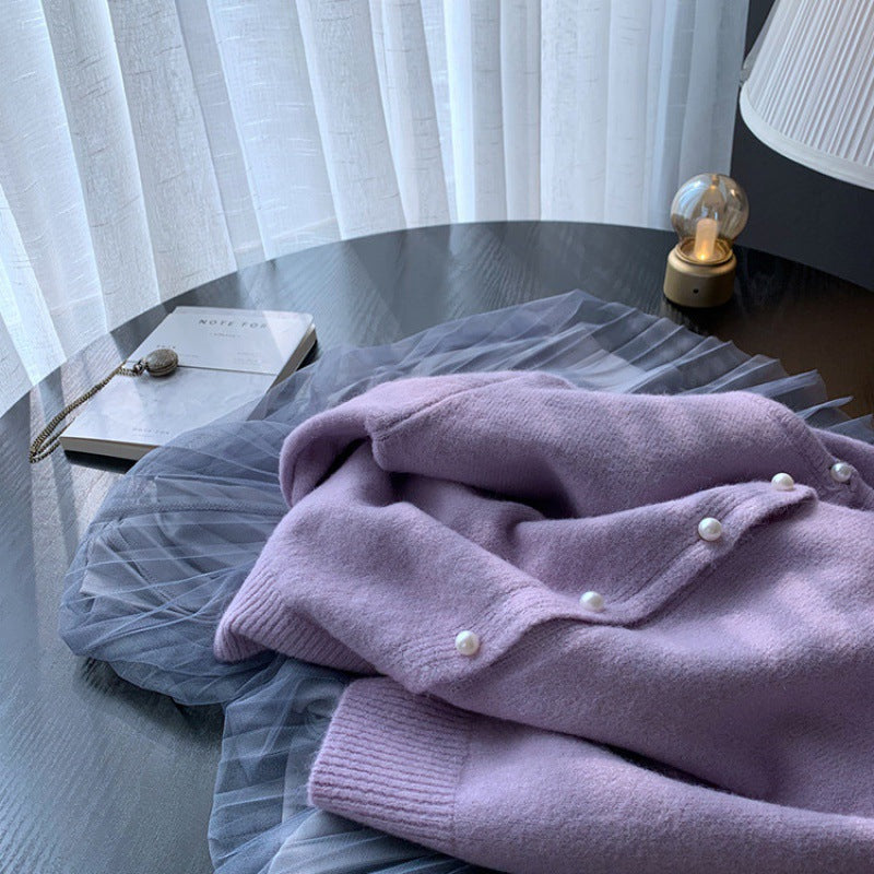 Damen Strickjacke Edle Perlenknöpfe Modern