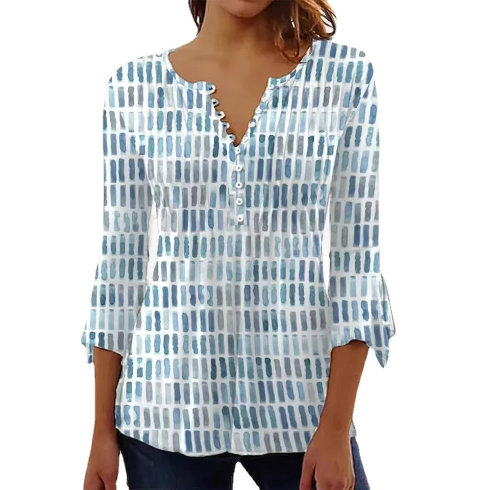 Damen Bluse Modernes Grafikdesign Knopfdetails
