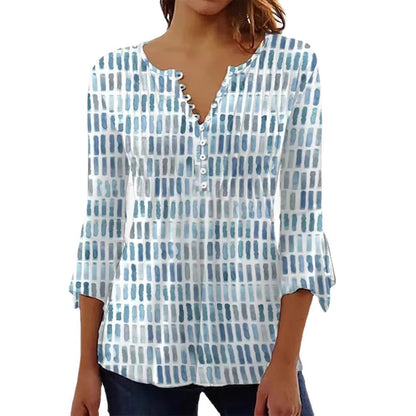 Damen Bluse Modernes Grafikdesign Knopfdetails