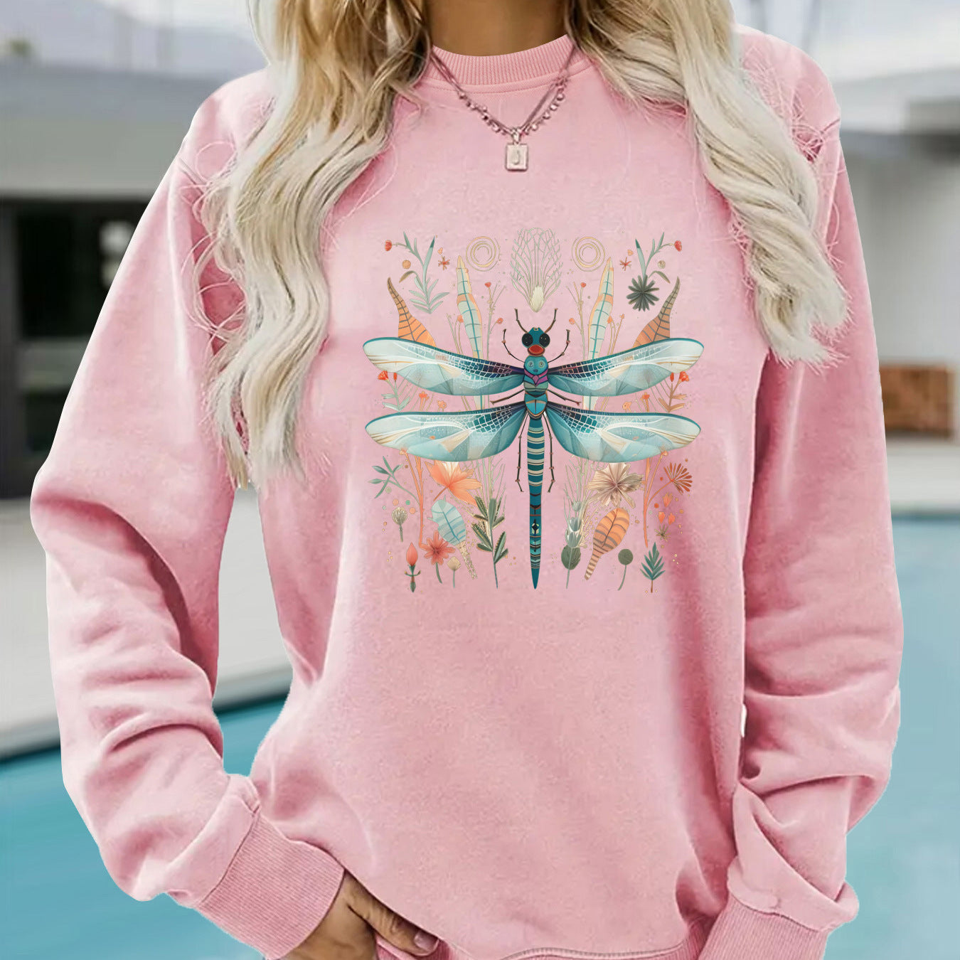 Damen Sweatshirt Libellen-Print Botanisches Design Norvielle