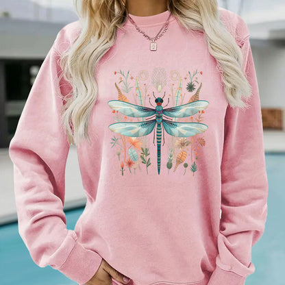 Damen Sweatshirt Libellen-Print Botanisches Design Norvielle