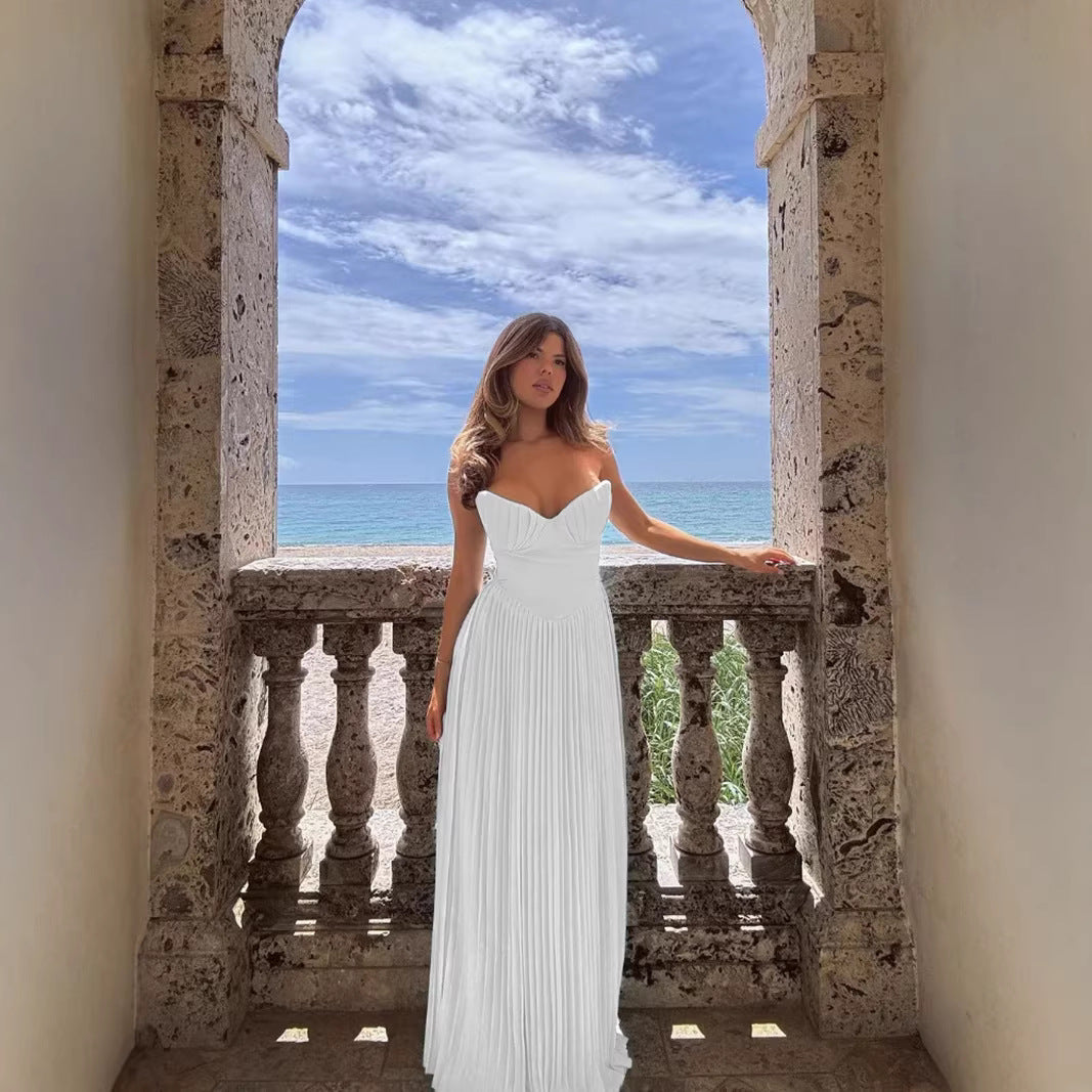 Damen Plisseekleid Herzausschnitt Fließender Rock Norvielle