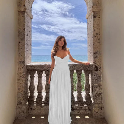 Damen Plisseekleid Herzausschnitt Fließender Rock Norvielle