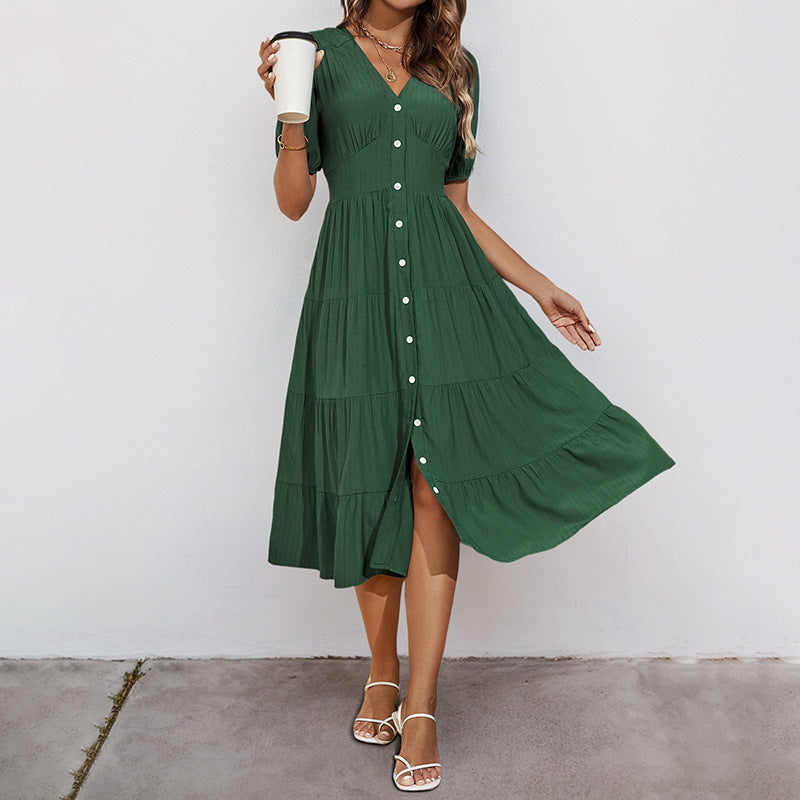 Damen Midikleid Knopfverschluss Voluminöser Rock Norvielle - Norvielle
