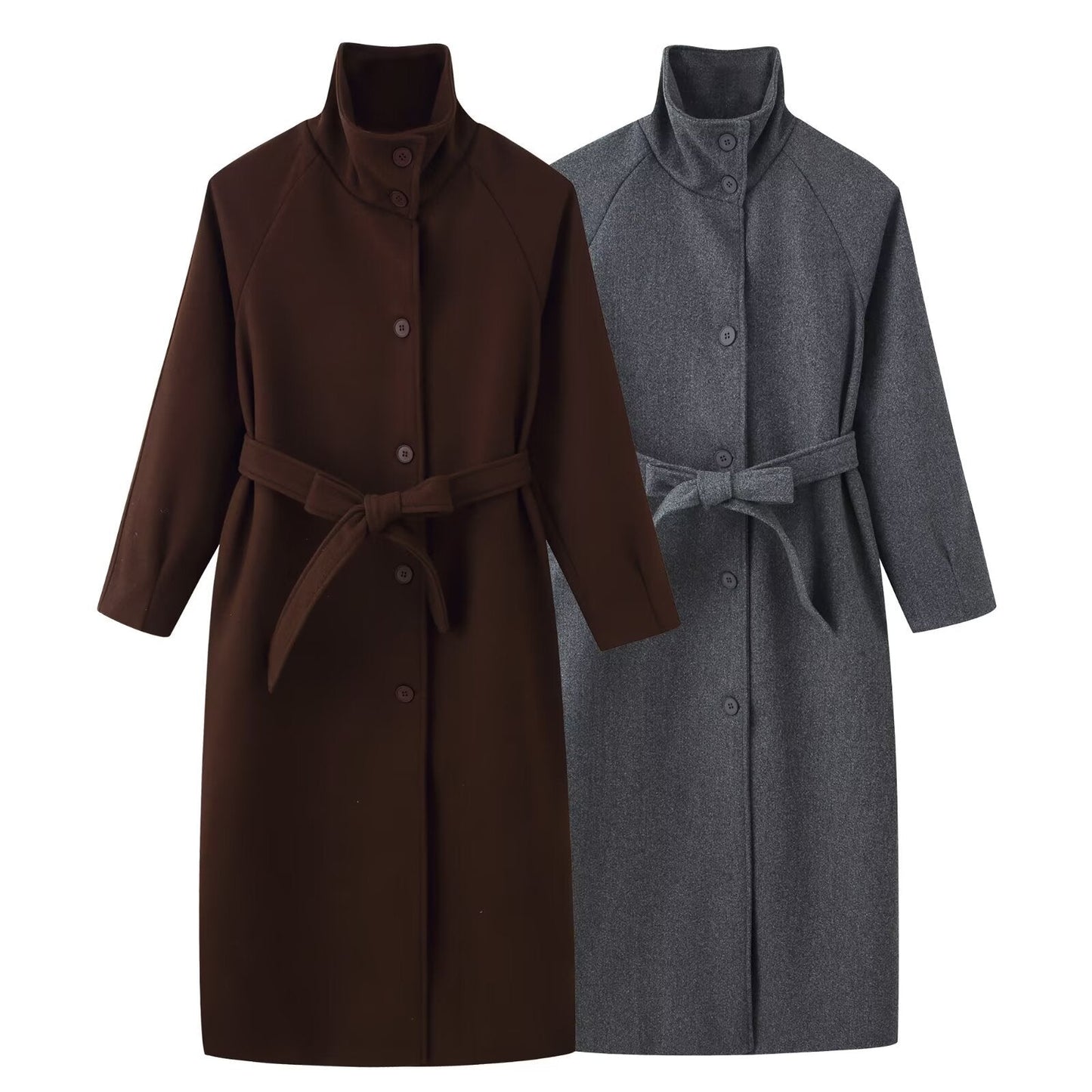 Damen Übergangsjacke Hochgeschlossener Kragen Taillengürtel Norvielle