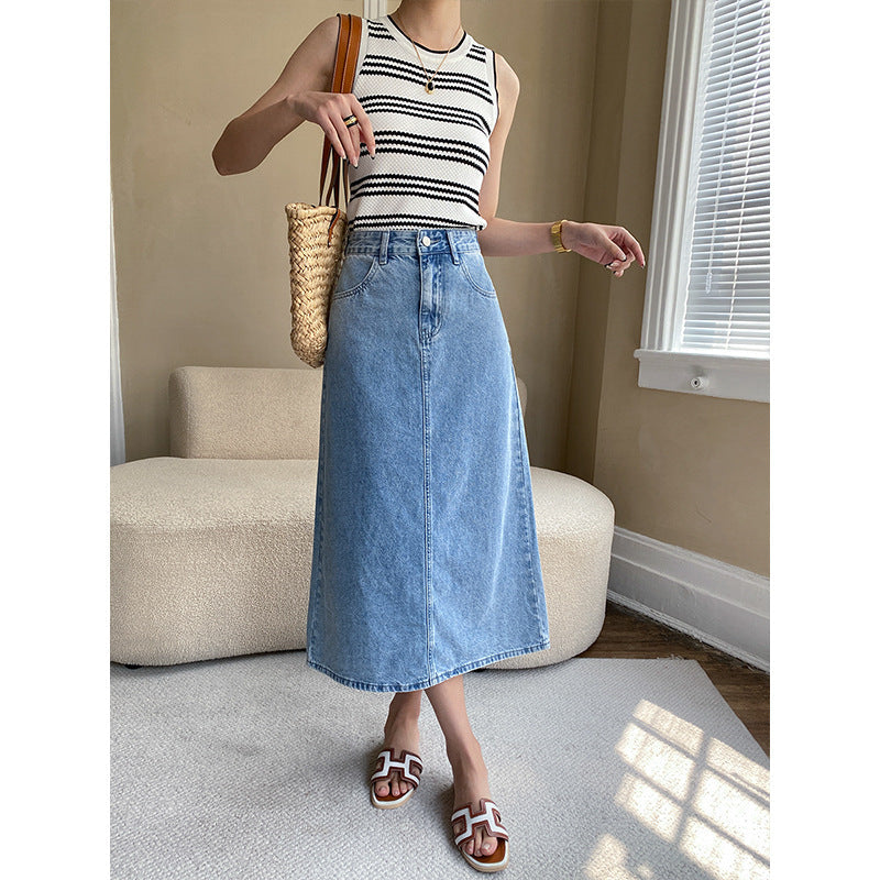 Damen Eleganter Long Denimrock