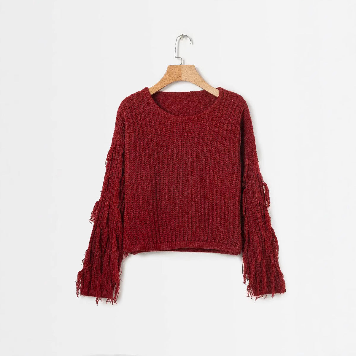 Damen Grobstrickpullover Fransige Ärmel Norvielle