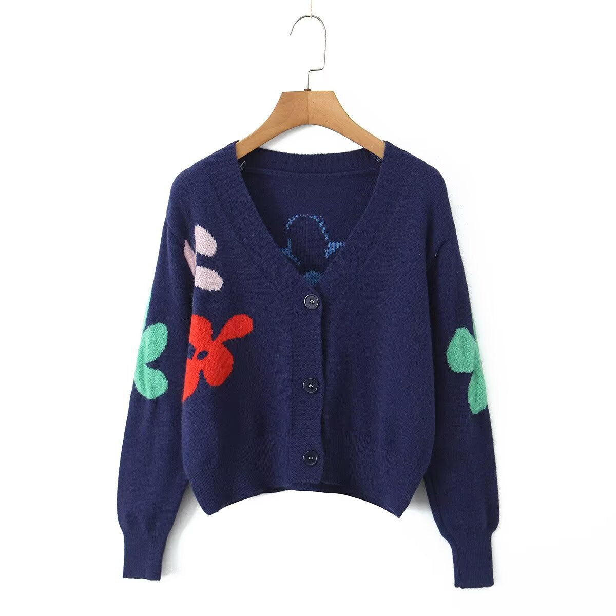 Damen Strickcardigan Bunt Blumenmuster