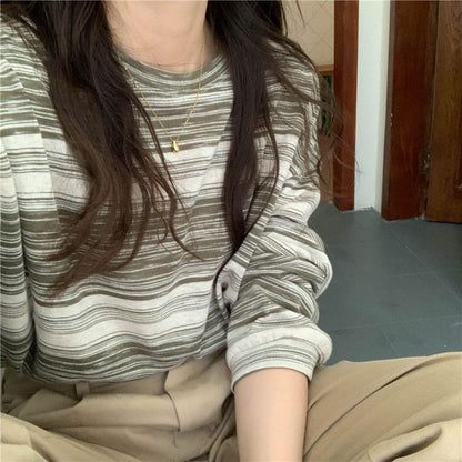 Damen Langarmshirt Streifen Weich Leicht