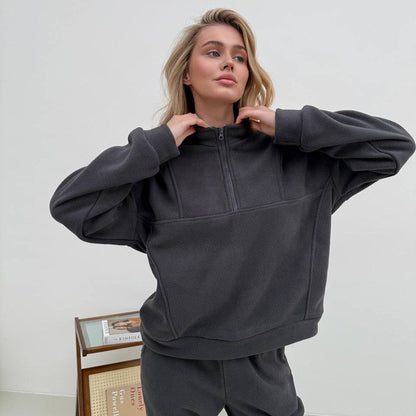 Norvielle Damen Fleece-Loungewear-Set mit Reißverschluss und