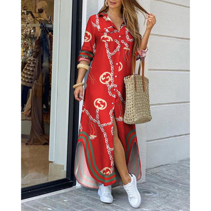 Damen Langarmkleid mit Print Feminin
