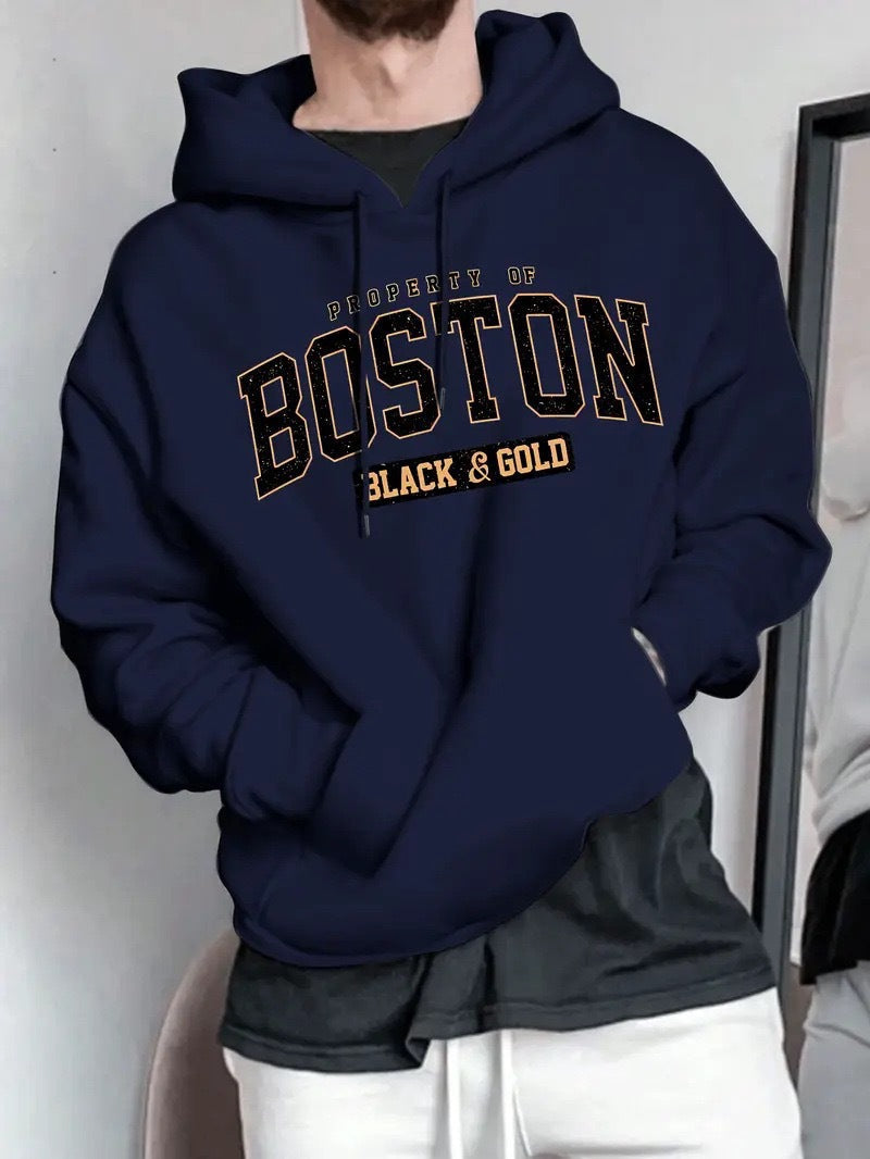 Herren Kapuzensweater Boston-Print Weich Norvielle