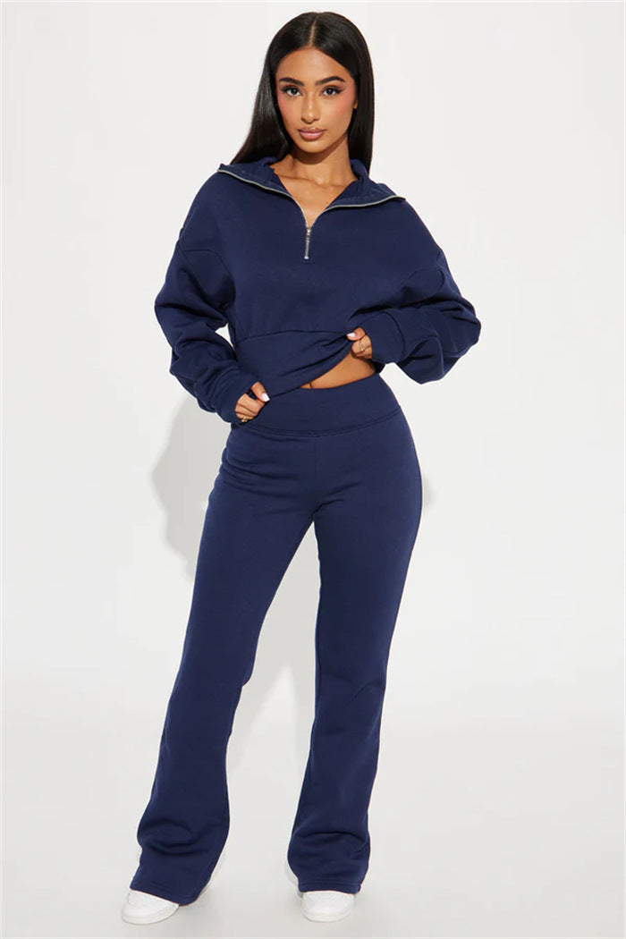 Damen Oversized Freizeit-Set mit Cropped Pullover und weiten Hosen