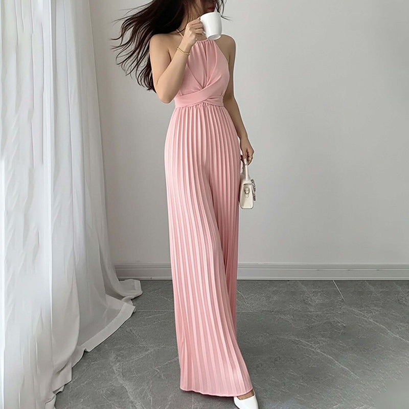 Damen Jumpsuit Plissiert V-Ausschnitt Tailliert Norvielle