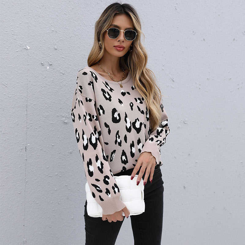 Damen Strickpullover Leo-Print Lässig Norvielle