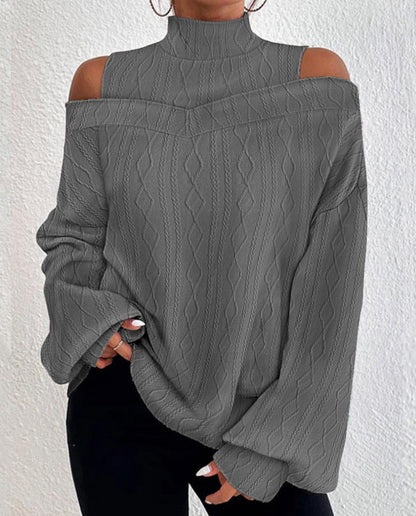 Damen Strickpullover Schulterfrei Hochkragen Norvielle
