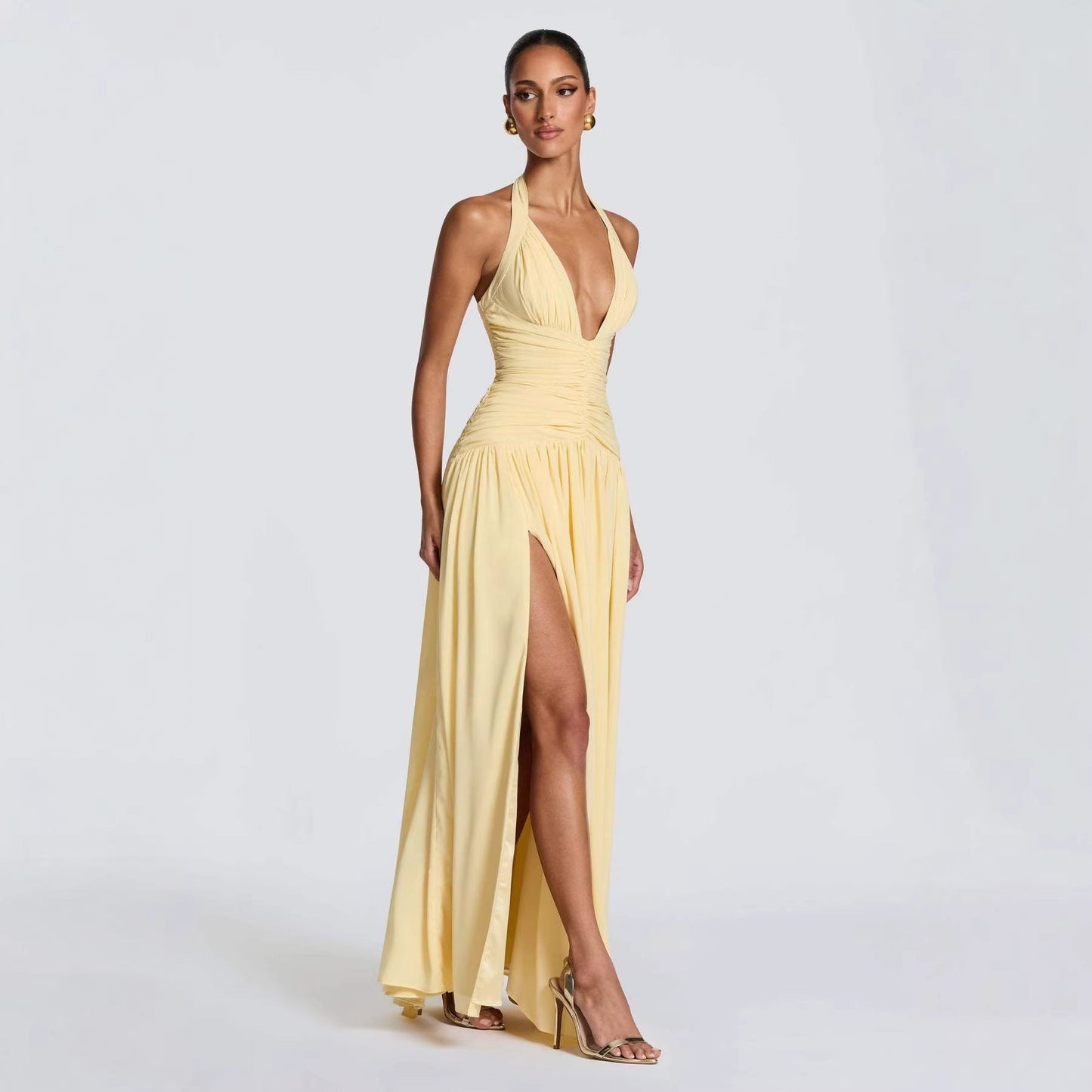 Damen Maxikleid Halterlos Faltenwurf Elegant