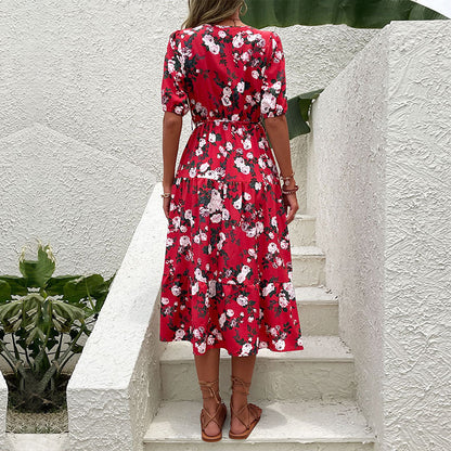 Damen Blumenkleid V-Ausschnitt Elastisch Norvielle