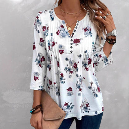 Damen Bluse Floralmuster Knopfdetails Norvielle - Norvielle