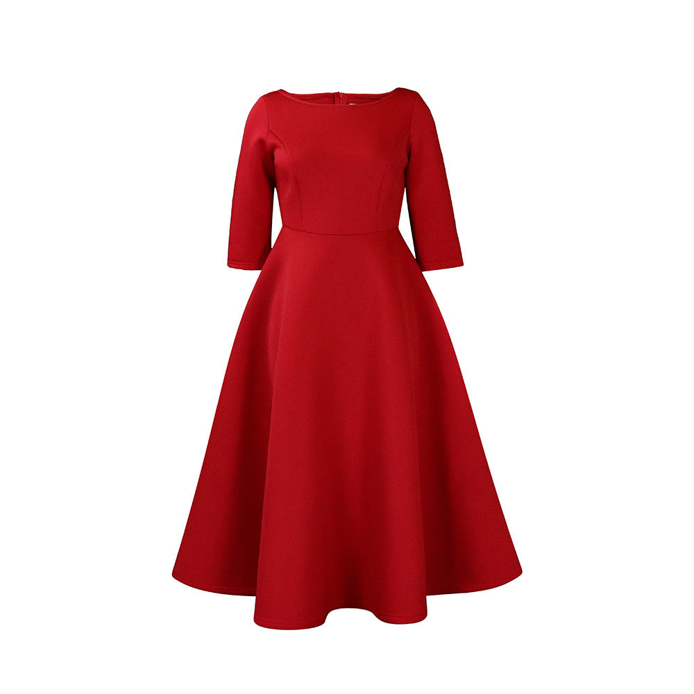 Damen A-Linien Kleid Rundhalsausschnitt Schwingender Rock
