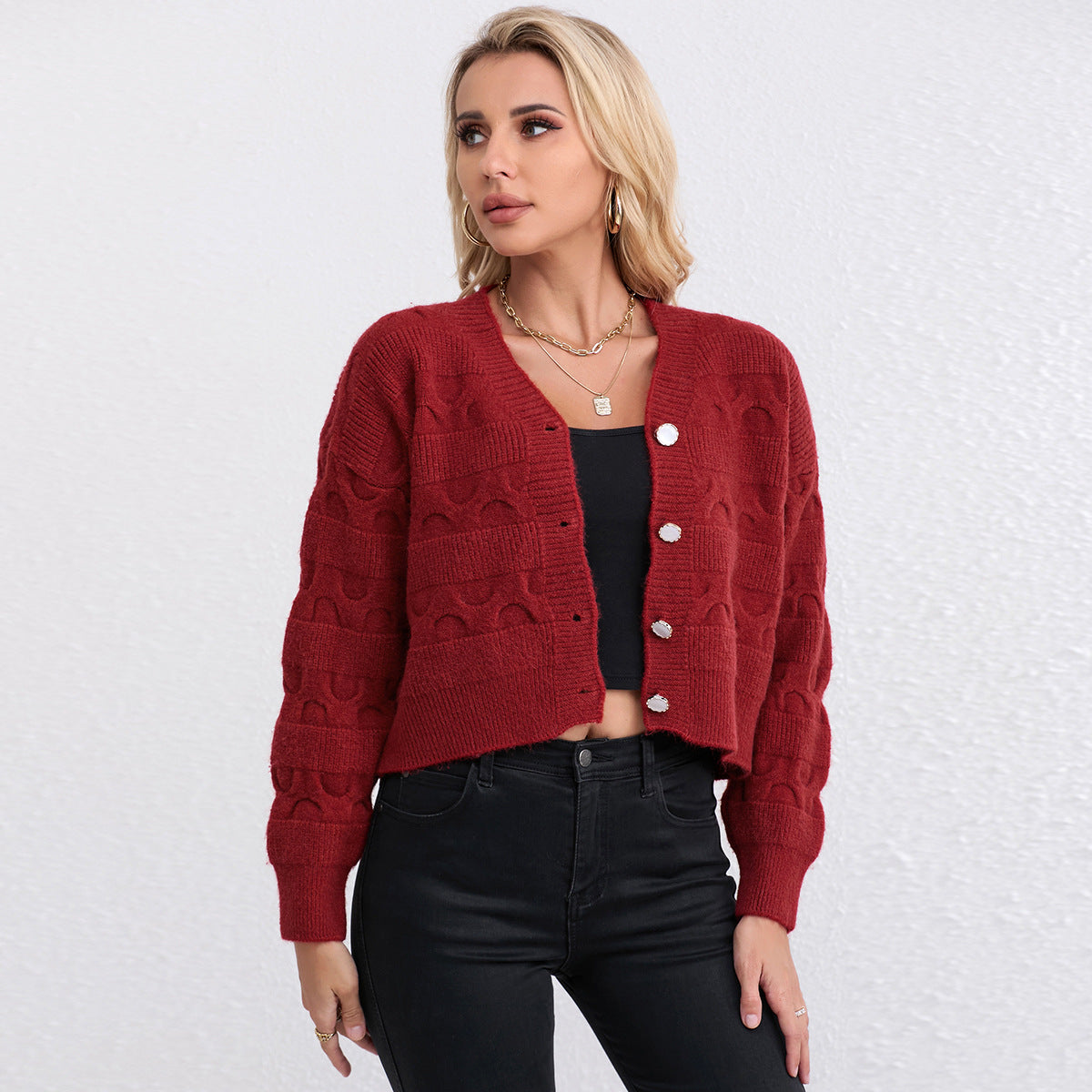 Damen Strickjacke Jacquard Muster Norvielle
