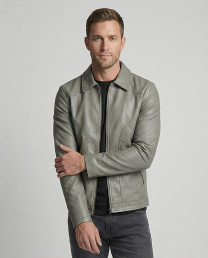 Herren Lederjacke Figurbetont Schwarz - Norvielle