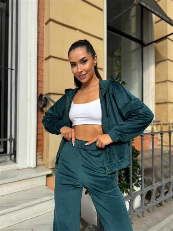 Damen Velours-Jogginganzug Mit Kapuze Komfort-Taile