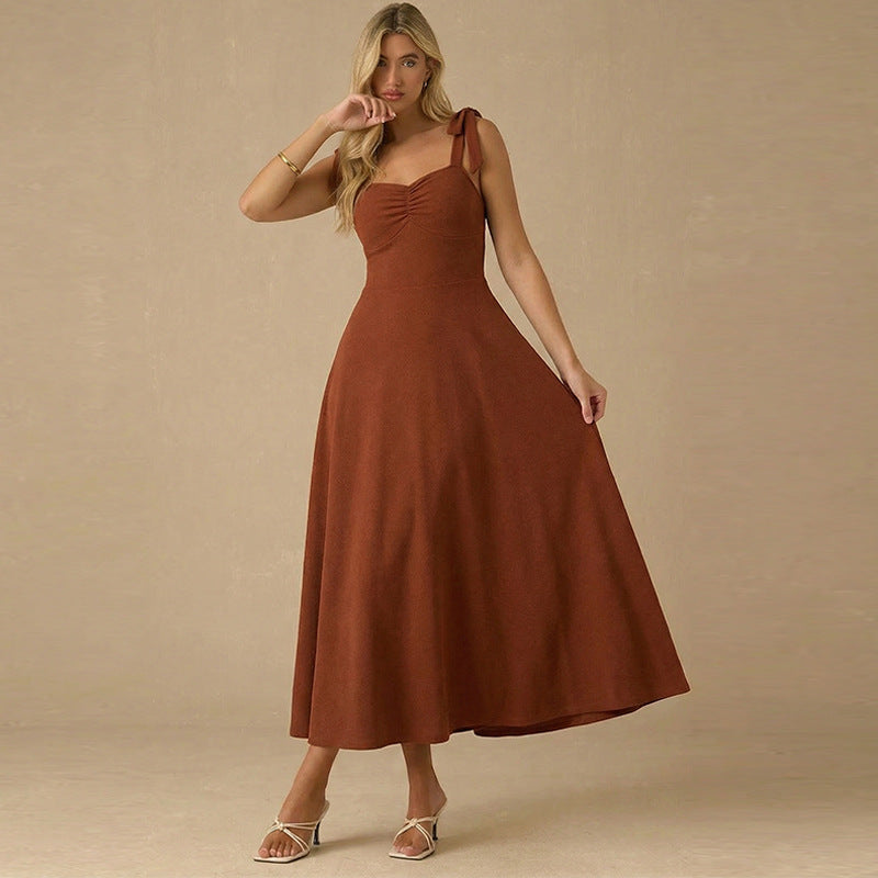 Damen Maxikleid mit Schleifen-Trägern und Raffung Blau - Norvielle