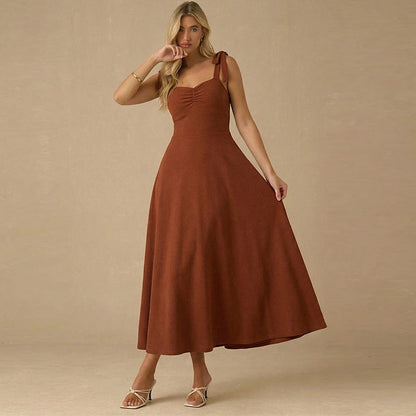 Damen Maxikleid mit Schleifen-Trägern und Raffung Blau - Norvielle
