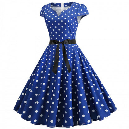 Damen Retro Swingkleid mit Punkten Taillengürtel Norvielle