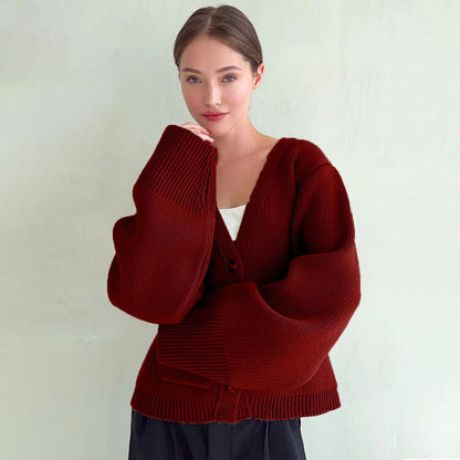Damen Strickjacke V-Ausschnitt Große Taschen Norvielle