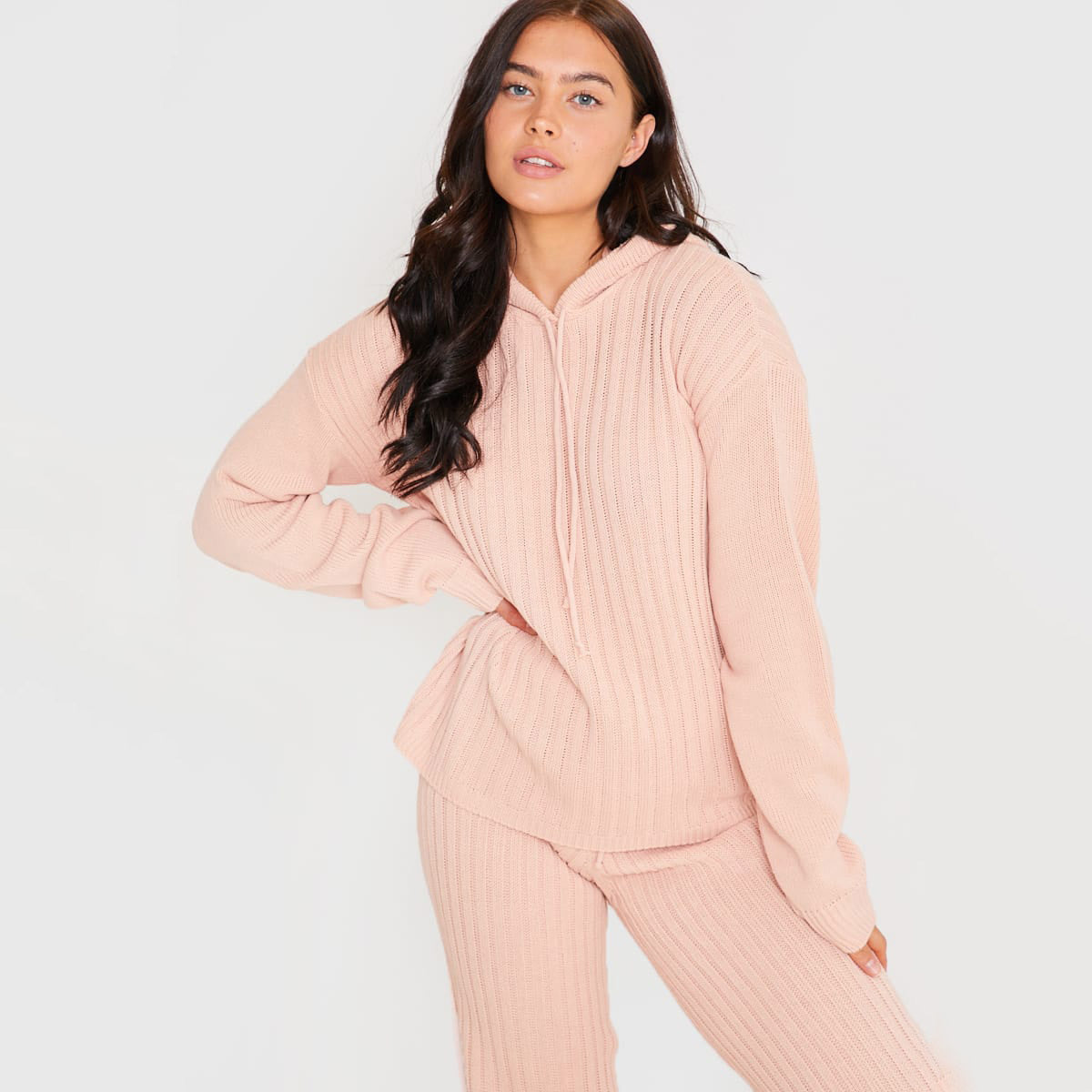 Damen Strick-Loungewear-Set Kapuze Weitschnitt Norvielle