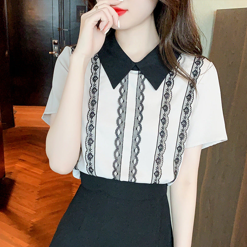 Damen Bluse mit Spitze und Streifen Optik Norvielle