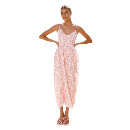 Damen Maxikleid feines Floralmuster Spaghettiträger Norvielle