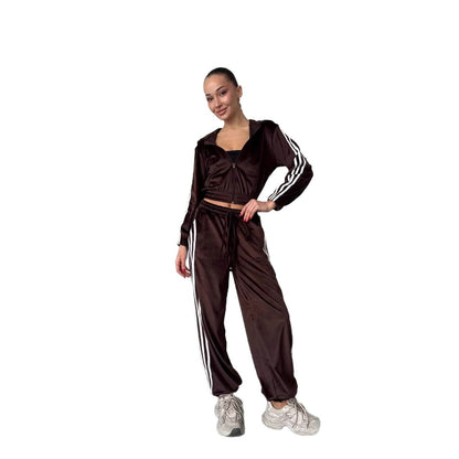 Damen Fleece Sportanzug Cropped Jacke Weite Hose Norvielle
